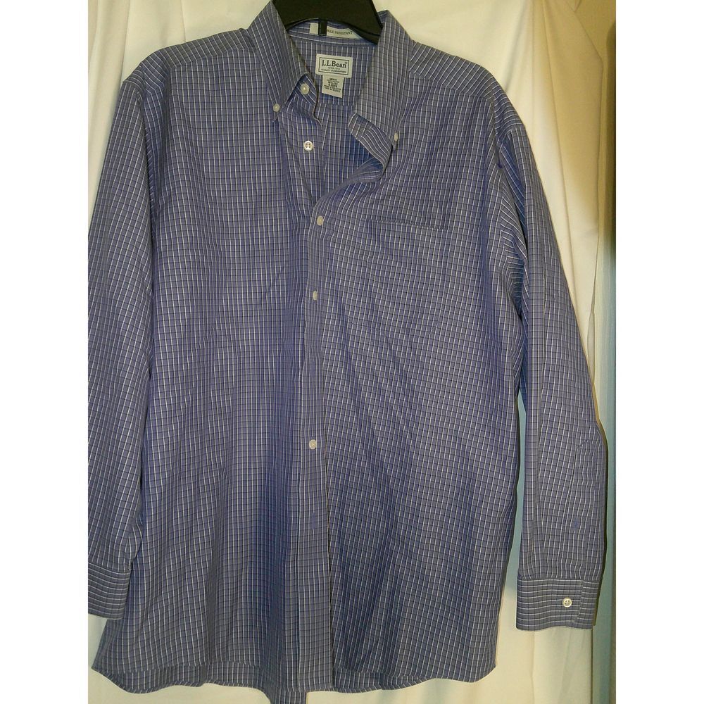 L.L.Bean Men's Button-Down Shirt Wrinkle-Resistant Plaid Long Sleeve 16 1/2 32